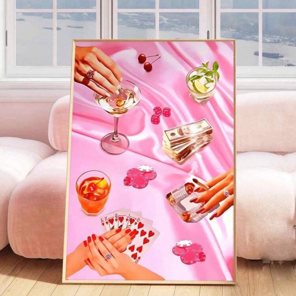 1pc Modern Fashion Woman Holding Wine Glass Living Room Bar Decorative Poster